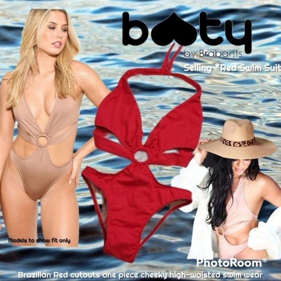 Booty by Brabants Brazilian Red cutouts one piece cheeky high-waist swim wear Lg - Picture 16 of 16